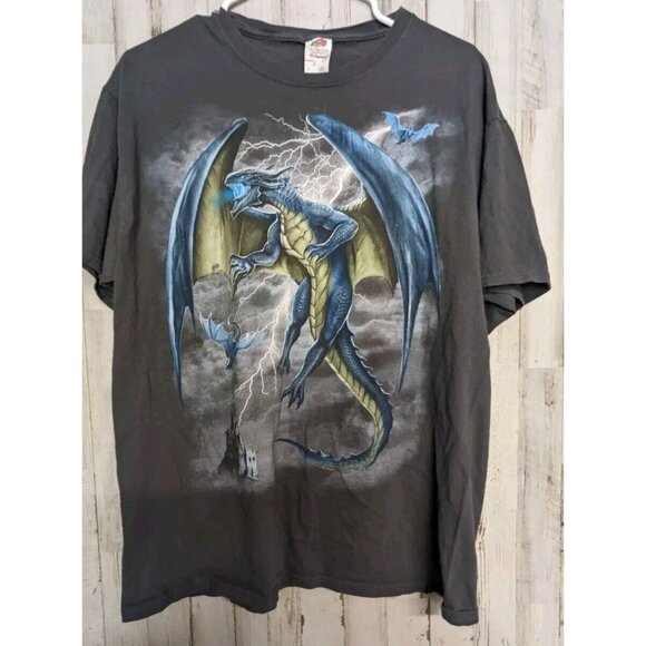 Vintage Dragon & Lightening T-shirt Large Fruit Of Loom Graphic - Picture 1 of 5